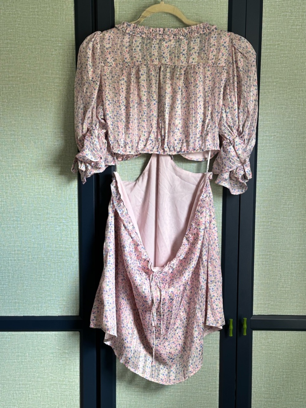 For Love & Lemons Phoebe Pink Floral Satin Cut Out Mini Dress, NWT, Size L - Picture 6 of 9